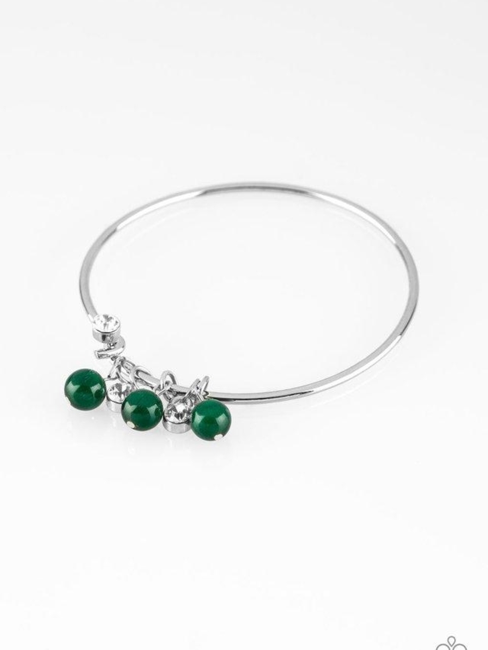 paparazzi Silver Bangle with Green Bead Charms